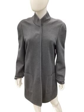Emanuel Ungaro Jacket Women’s SZ M Long Wool Blend Hidden Buttons Charcoal Color